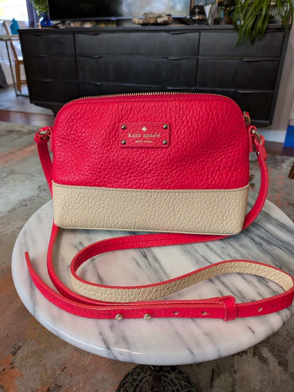 kate spade New York Pink and Cream Pebbled Leather Crossbody Bag